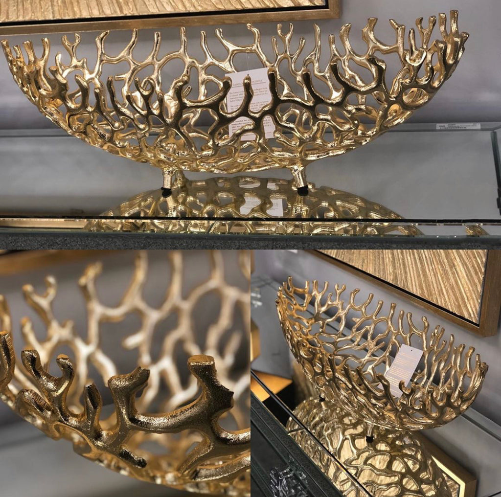 A & B Home Textured Gold Coral Sculpture on Crystal Base
