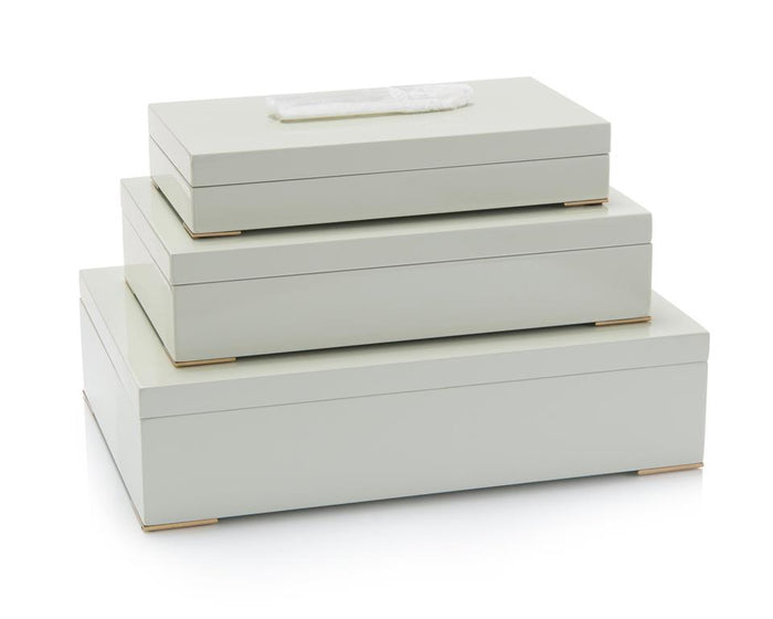 Alya Enameled Boxes Topped in Selenite (Set of Three) - Luxury Living Collection