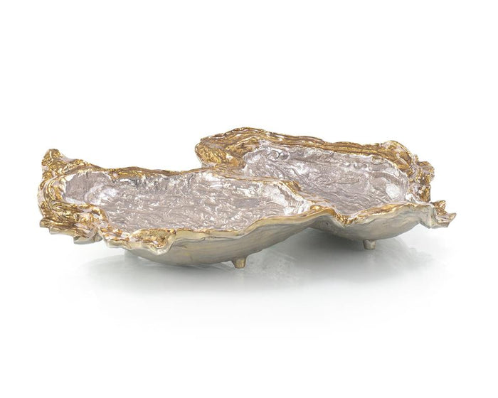 Soleil Double Oyster Bowl in Gold and Silver Enamel - Luxury Living Collection