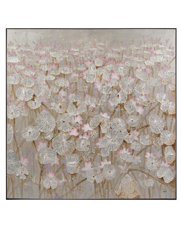 Leocadia Silver Lily Pond Painting - Luxury Living Collection