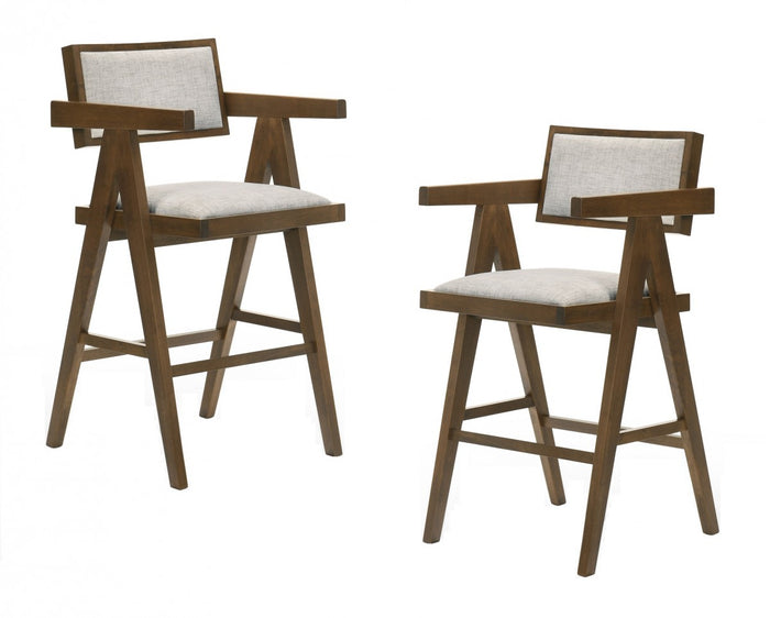 Hermina Walnut & Beige Counter Stool (Set of 2)