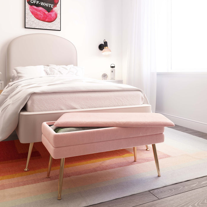 Kamini Blush Velvet Storage Bench - Luxury Living Collection