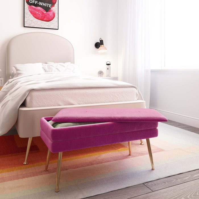 Kamini Plum Velvet Storage Bench - Luxury Living Collection