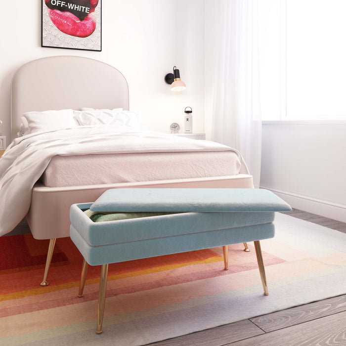 Kamini Sea Blue Velvet Storage Bench - Luxury Living Collection