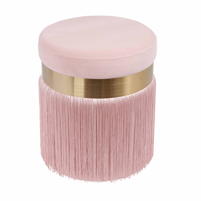 Lareen Blush Velvet Tasseled Ottoman - Luxury Living Collection
