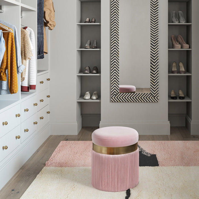 Lareen Blush Velvet Tasseled Ottoman - Luxury Living Collection