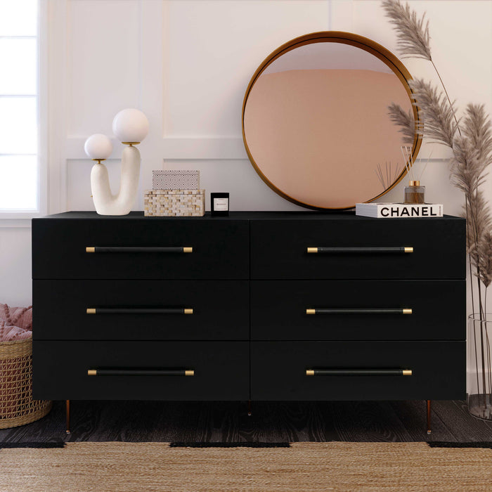 Caspara Black Six Drawer Dresser - Luxury Living Collection