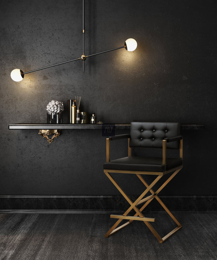 Lila Black Faux Leather Gold Steel Barstool - Luxury Living Collection