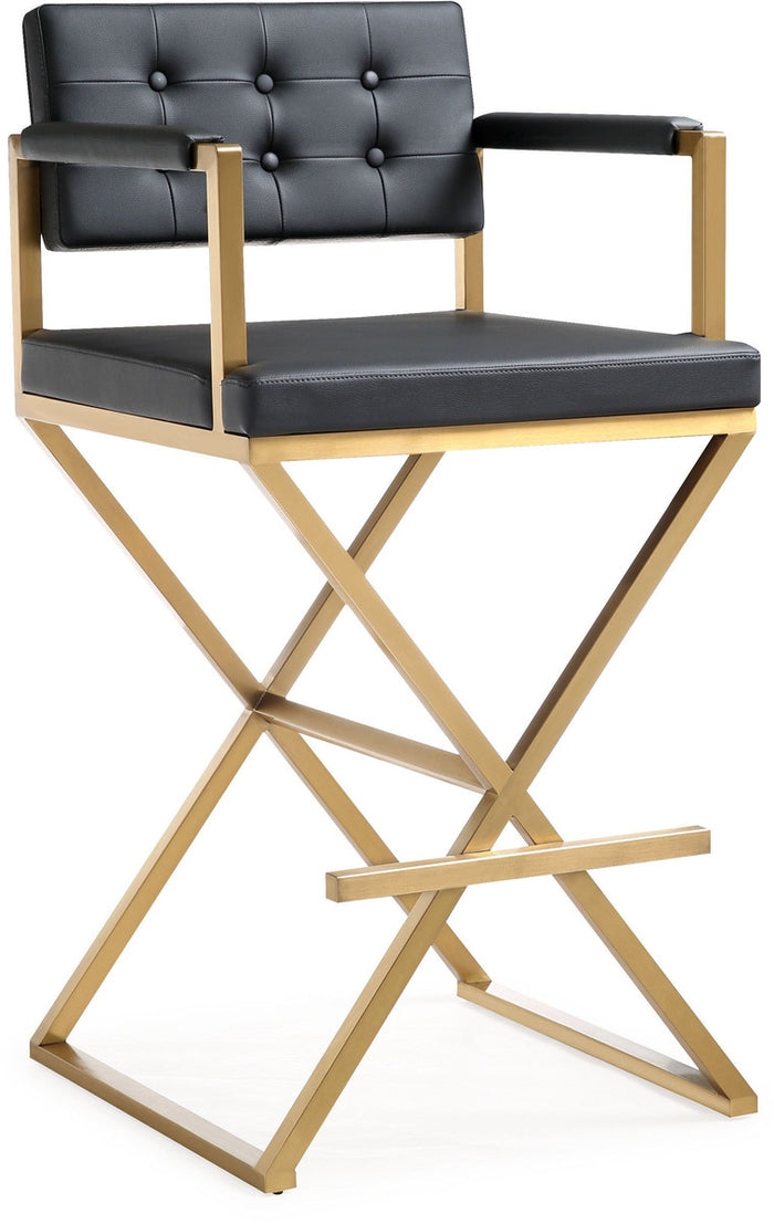 Lila Black Faux Leather Gold Steel Barstool - Luxury Living Collection