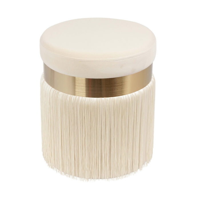 Lareen Cream Velvet Tasseled Ottoman - Luxury Living Collection