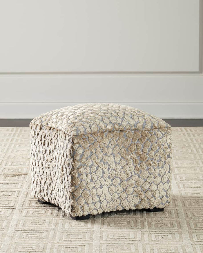 Helena Curved Lynx Print Fabric Ottoman - Luxury Living Collection