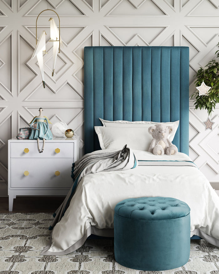 Leili Sea Blue Velvet Bed - Luxury Living Collection