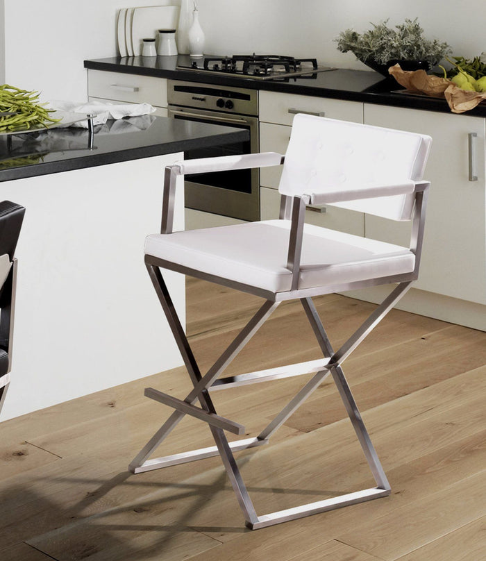 Lila White Faux Leather & Steel Barstool - Luxury Living Collection