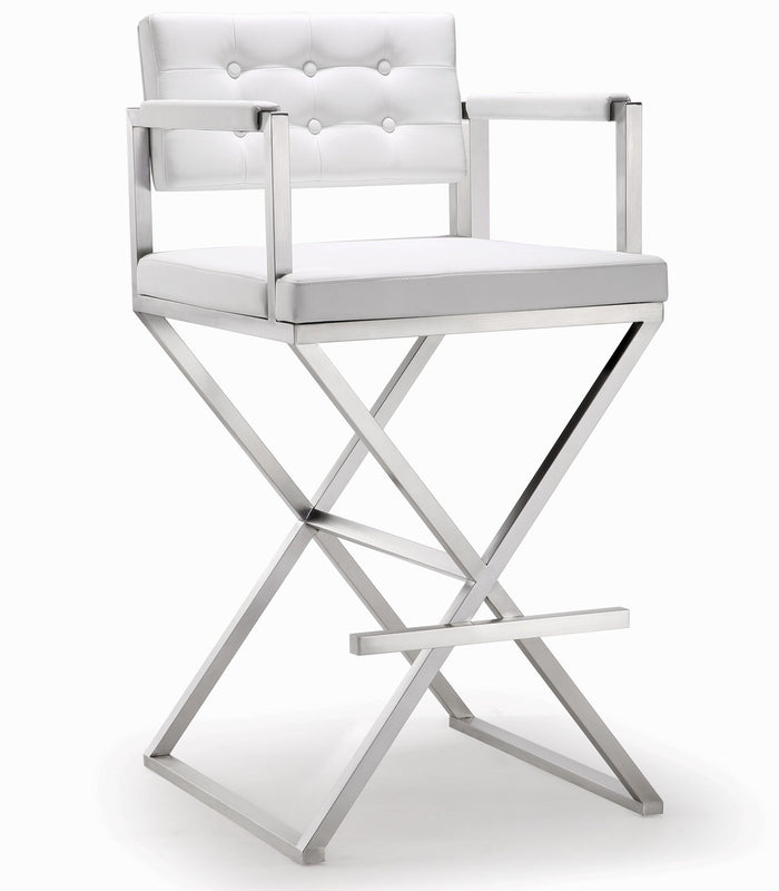 Lila White Faux Leather & Steel Barstool - Luxury Living Collection