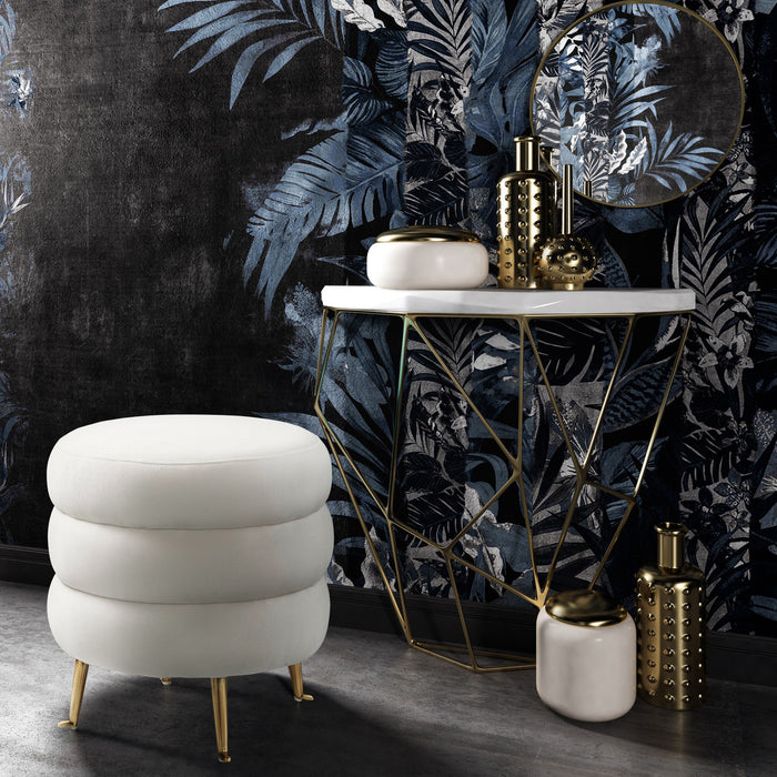 Naima Cream Velvet Ottoman - Luxury Living Collection