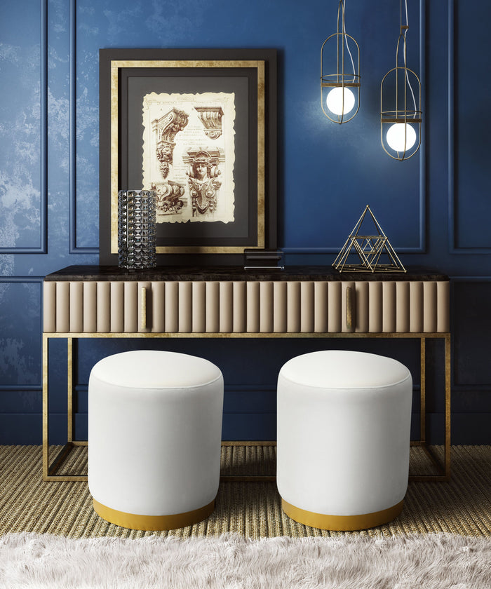 Naama Cream Velvet with Gold Base Ottoman - Luxury Living Collection hi