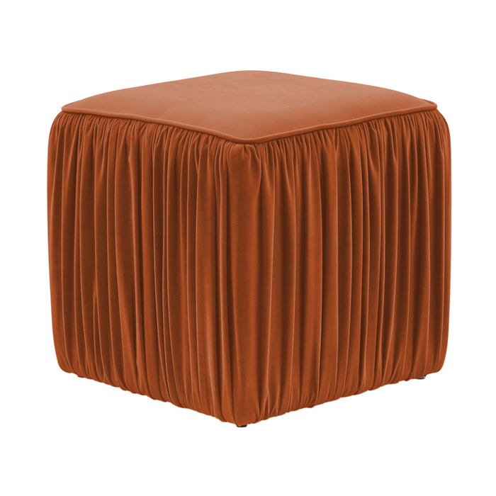 Nesa Cognac Velvet Pleated Ottoman - Luxury Living Collection
