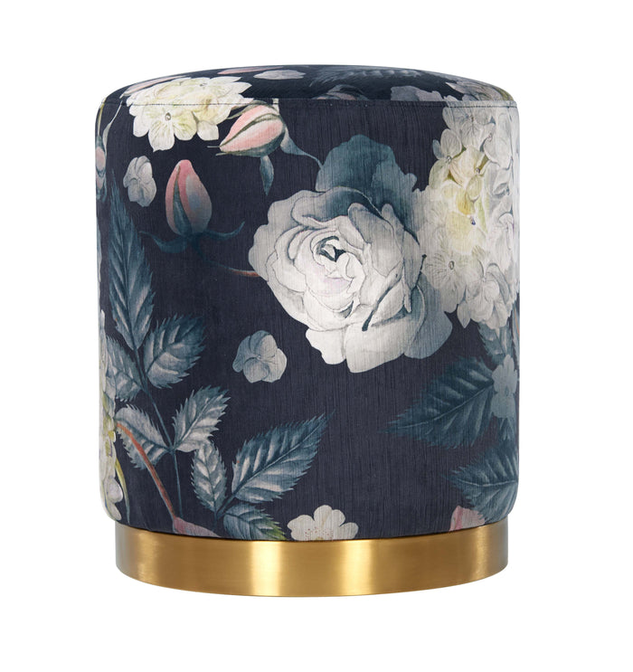 Naama Floral Velvet with Gold Base Ottoman - Luxury Living Collection