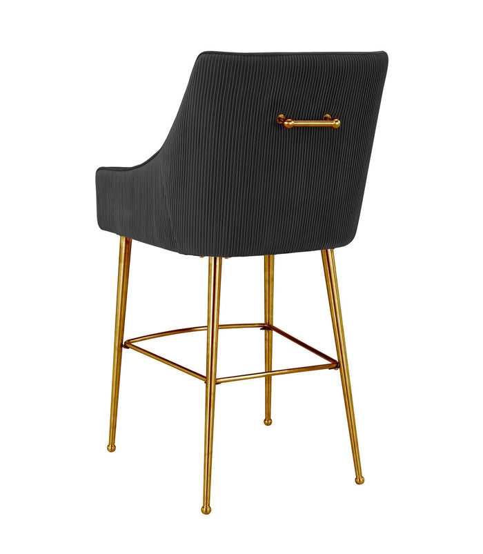 Prado Pleated Black Velvet Bar Stool - Luxury Living Collection