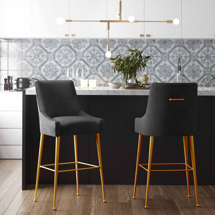 Prado Pleated Black Velvet Bar Stool - Luxury Living Collection
