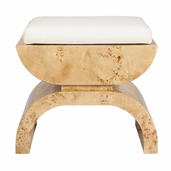 Rowe Rich Burl Wood & White Linen Ottoman