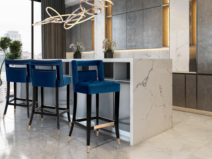 Rina Navy Velvet Bar Stool - Luxury Living Collection
