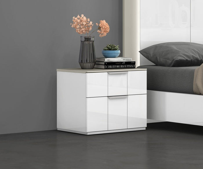 Lillianna White & Flannel Grey Bedroom Nightstand