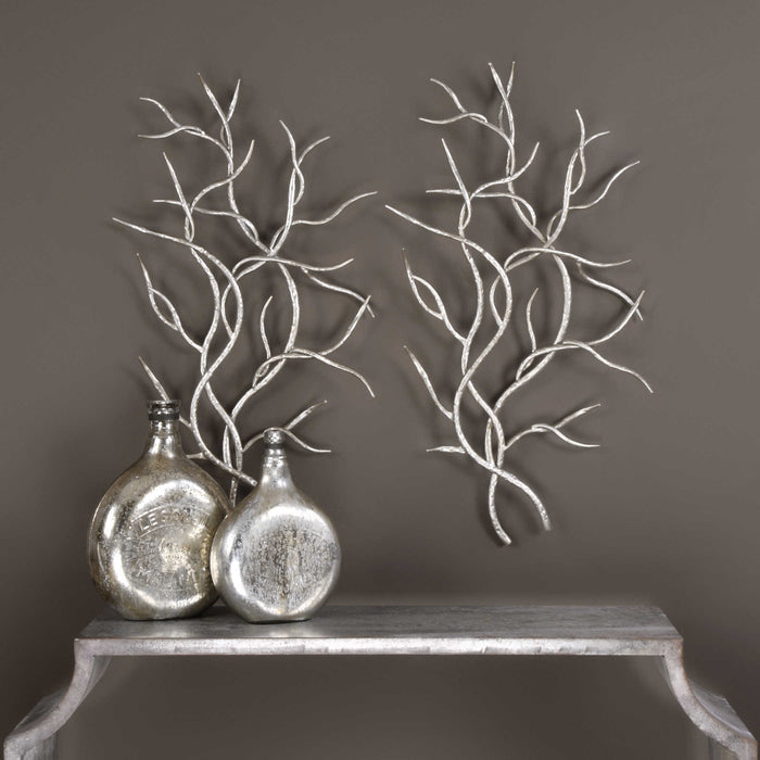 Selene Silver Branches Metal Wall Decor, Set of 2