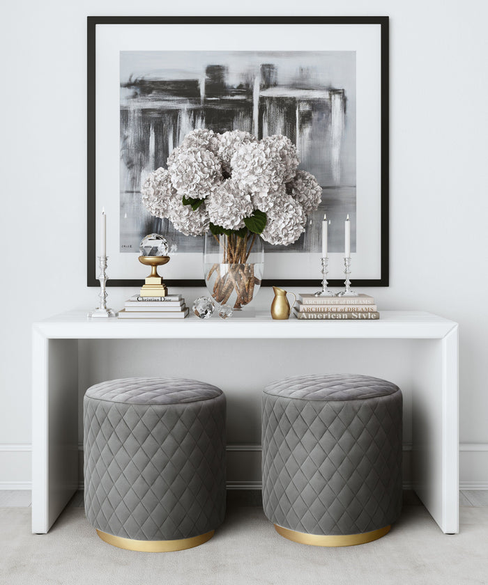 Shiloh Grey Velvet Ottoman - Luxury Living Collection