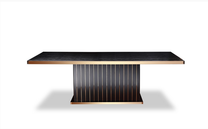 Delia 95" Black Crocodile & Rose Gold Modern Dining Table
