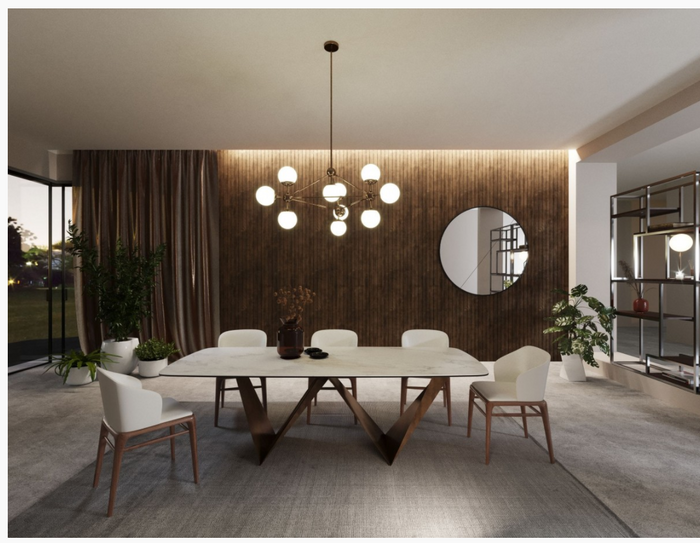 Roscoe Modern White Ceramic & Brushed Brown Dining Table