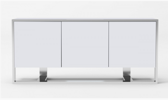 Rowena Modern White High Gloss & Stainless Steel Buffet