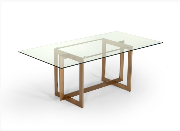 Elspeth 79" Modern Glass & Brass Dining Table