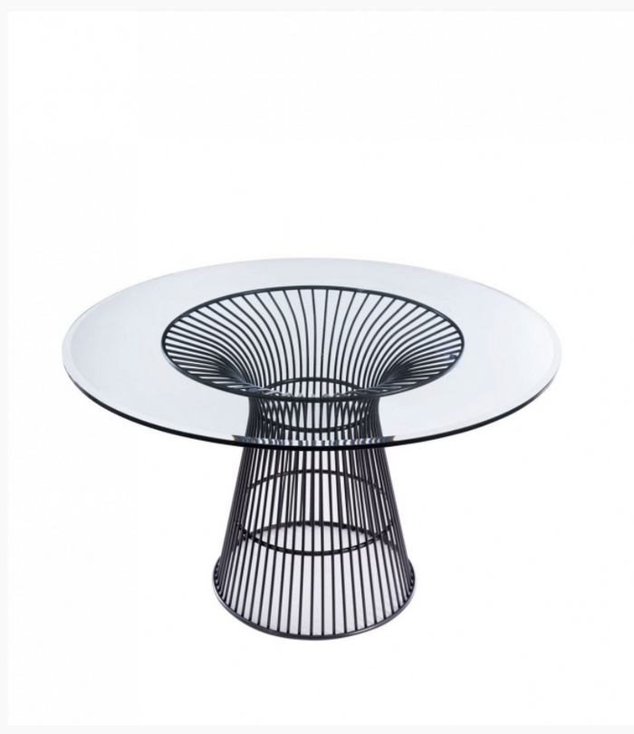Amabella Modern Glass & Black Stainless Steel Dining Table