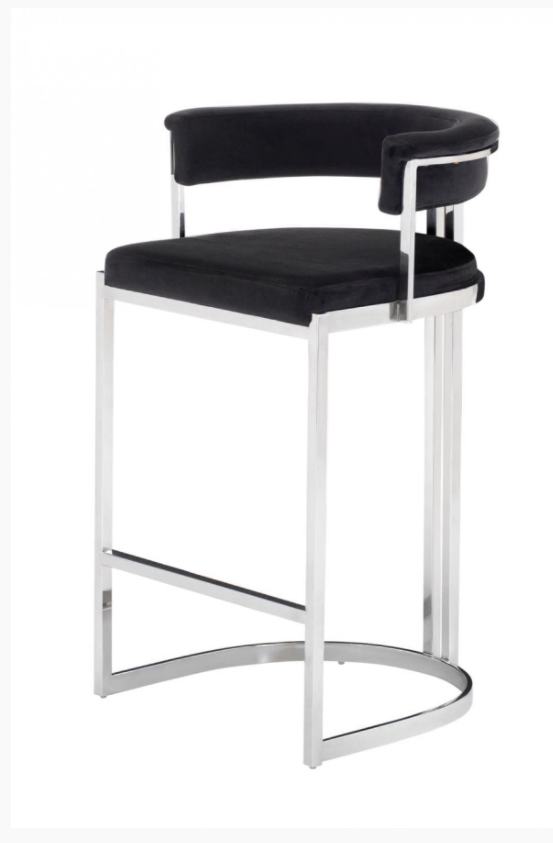 Clancy Modern Black Velvet & Stainless Steel Counter Chair