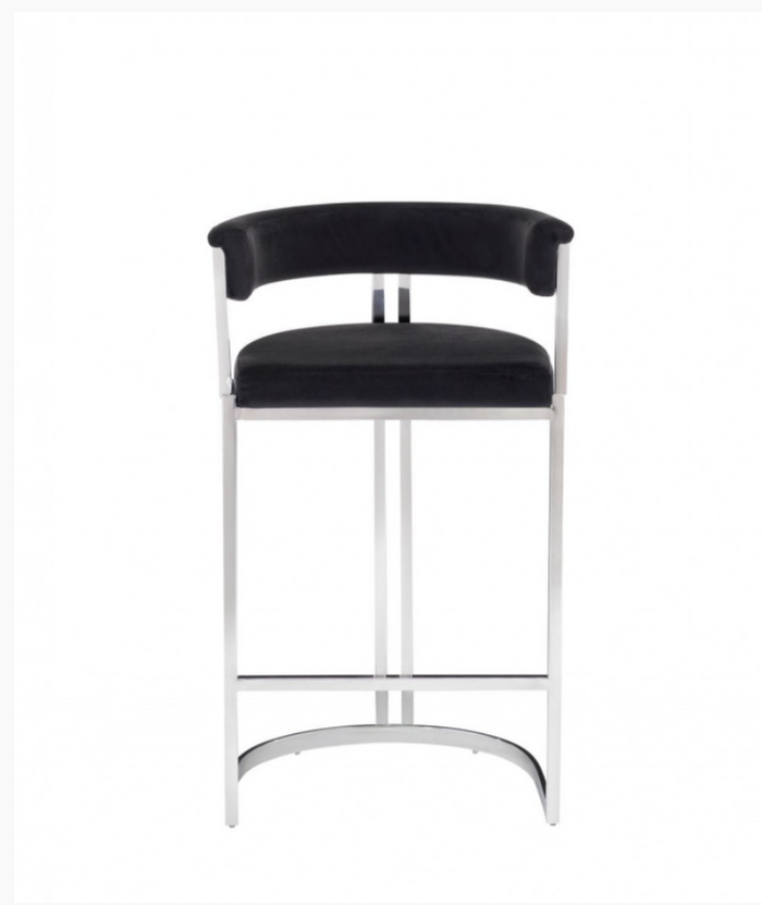 Clancy Modern Black Velvet & Stainless Steel Counter Chair