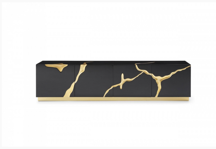 Fable Modern Black Gloss & Gold TV Stand