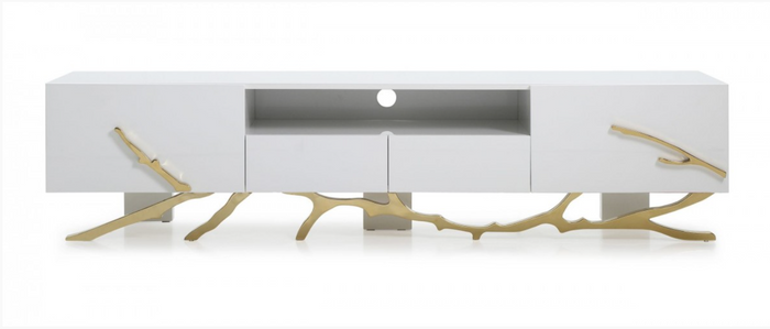 Erra Modern White & Champagne Gold TV Stand - 87" Wide