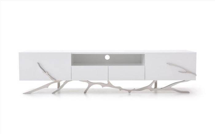 Erra Modern White & Stainless Steel TV Stand - 79" Wide