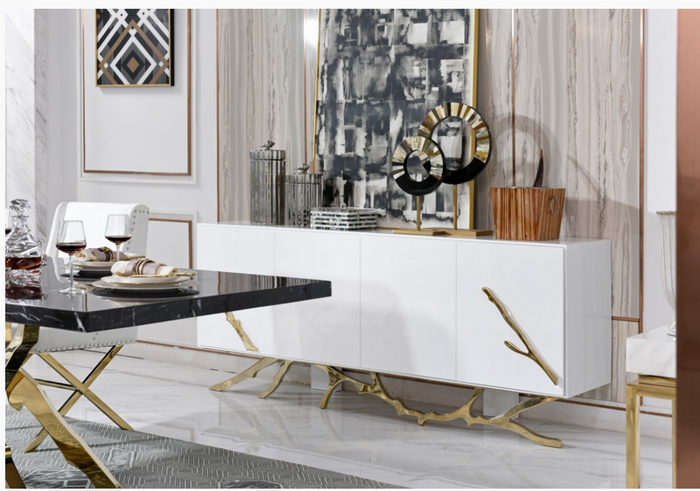 Erra Modern White Gloss with Champagne Gold Buffet