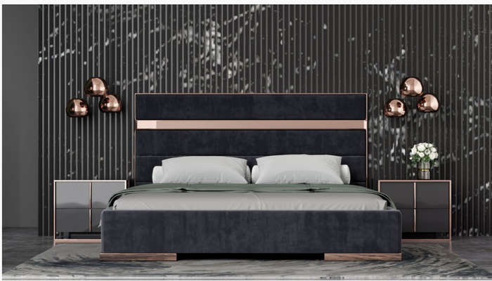 Elidi Modern Black Velvet & Rose Gold Bed