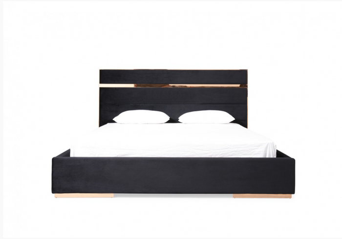 Elidi Modern Black Velvet & Rose Gold Bed