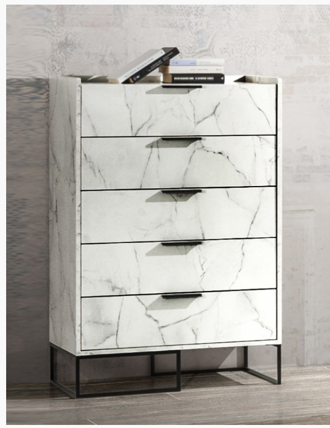 Antonina Modern Faux White Marble with Matte Black Chest