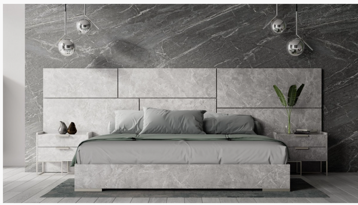Antonina Modern Faux Grey Marble Bed with 2 Nightstands