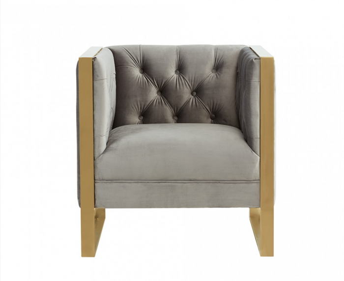 Cybele Modern Grey Velvet & Gold Accent Chair