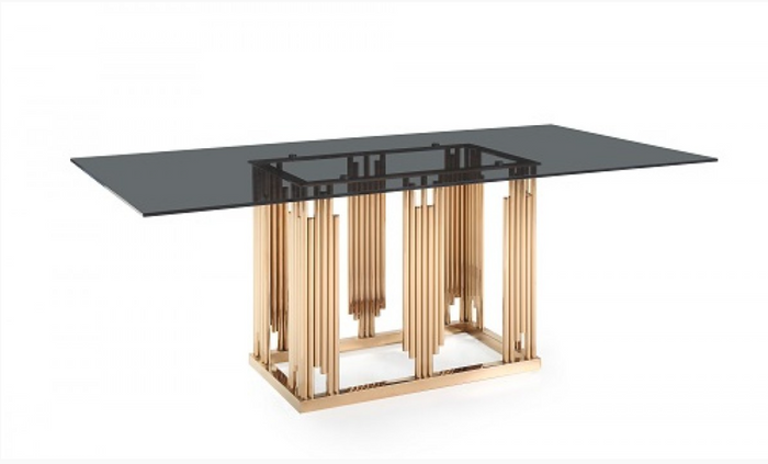 Aurelius Modern Smoked Grey Glass & Rosegold Dining Table