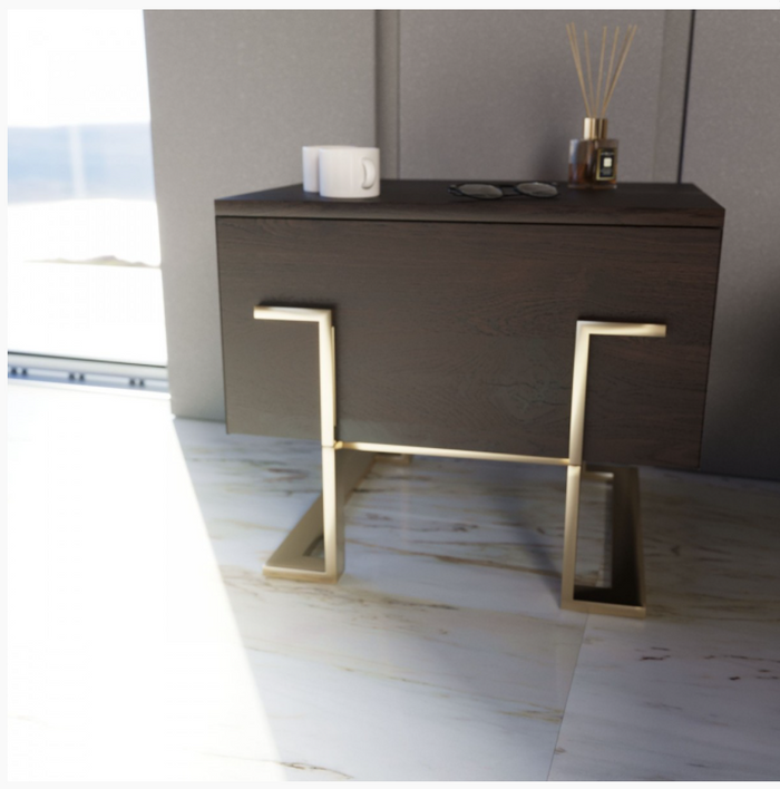 Eira Modern Smoked Ash & Gold Nightstand
