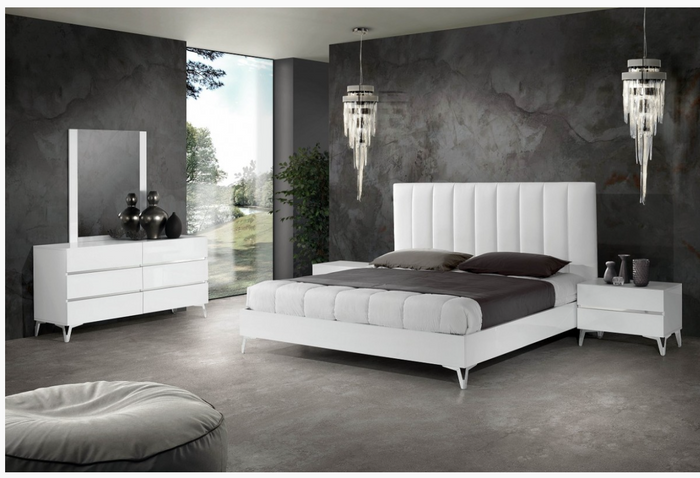 Fia Modern White Gloss with Stainless Steel Nightstand