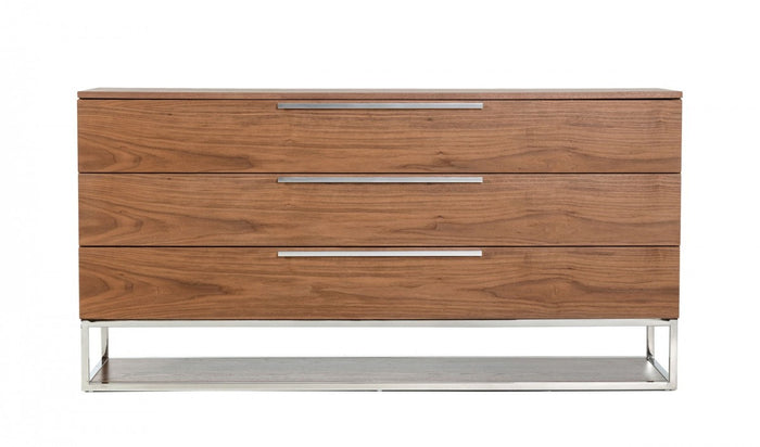 Bina Contemporary Walnut & Stainless Steel Dresser