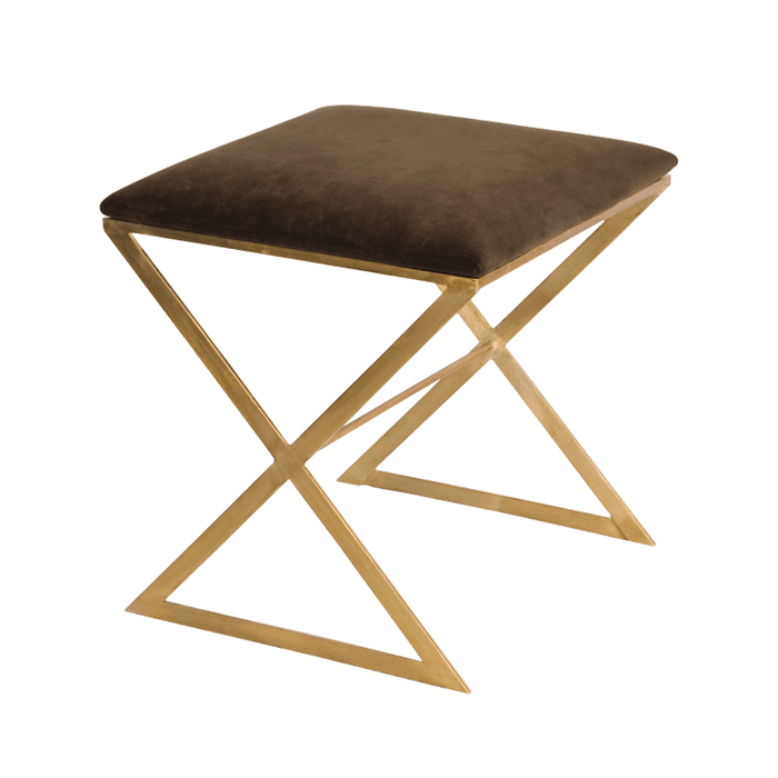 Emani Brown Velvet & Gold Ottoman